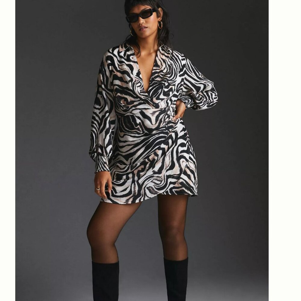 Anthropologie Black and Cream Zebra Print Dress